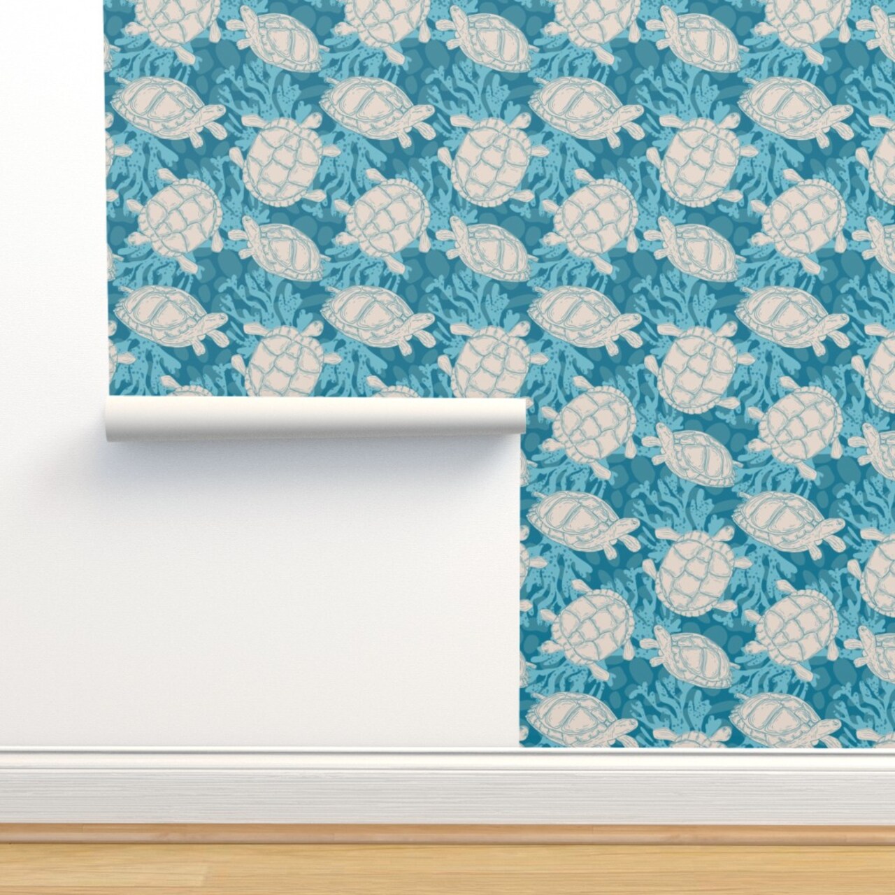 Sea Turtles Coastal Summer Life Ocean Animals Seaside Custom Removable Wallpaper by Spoonflower Peel & Stick Wallpaper 2FT Wide